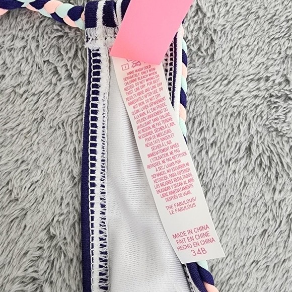 Victoria's Secret Bikini Top Womens 34B Blue White Pink The Fabulous Striped - Picture 6 of 8